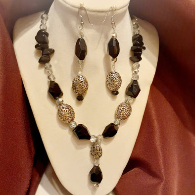 Black Beauty Necklace, Earrings And Bracelet Set