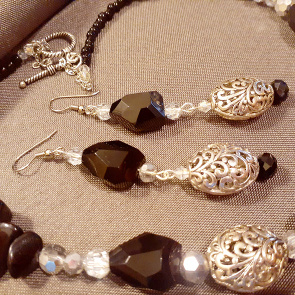 Black Beauty Necklace, Earrings And Bracelet Set